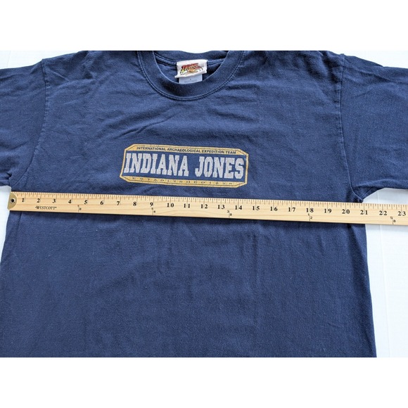 Vintage Indiana Jones Adventure Wear Shirt Mens Large Blue Double Sided - Picture 4 of 7